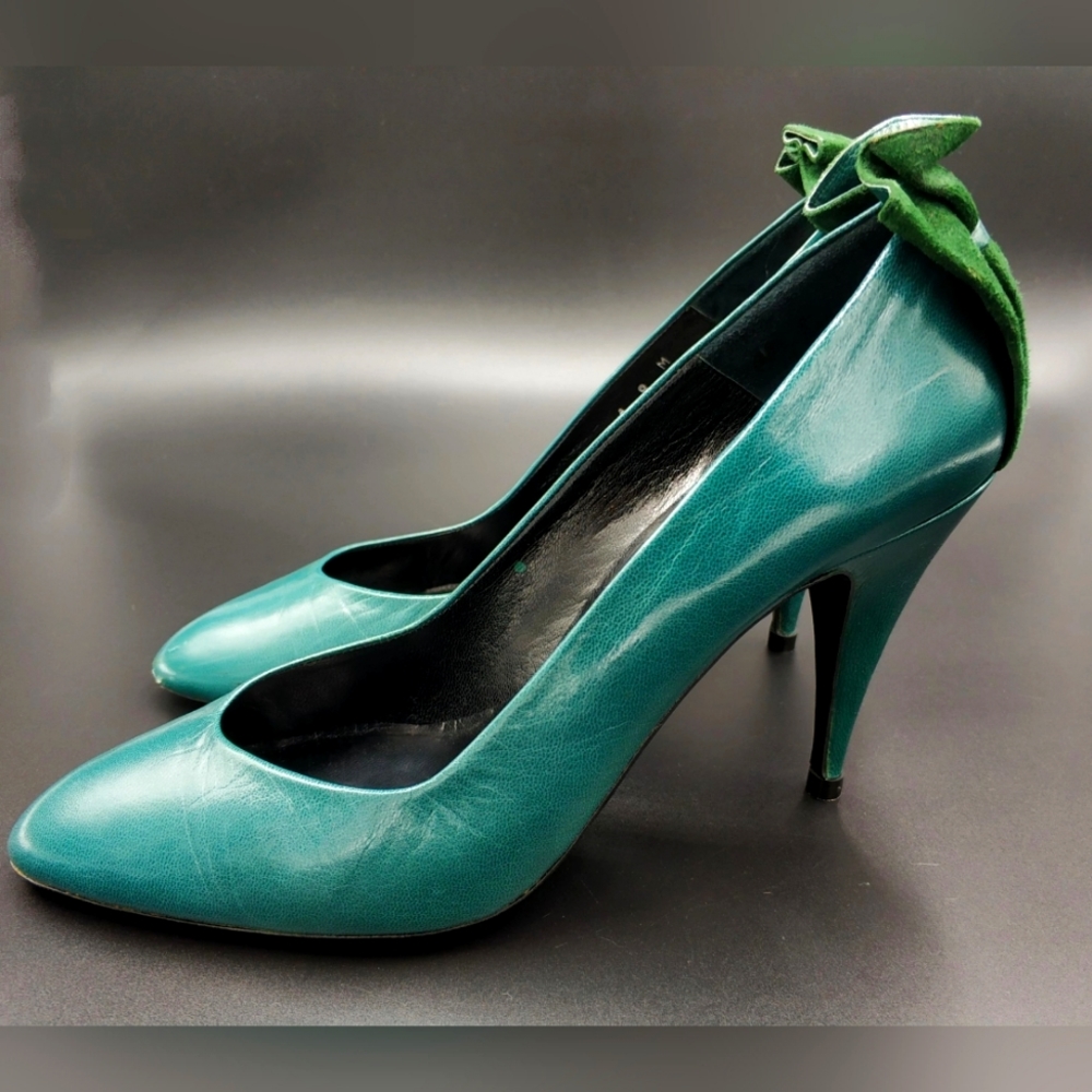 Vintage Shoes Women MARTINEZ VALERO Spain Genuine leather Suede Turquoise 80s